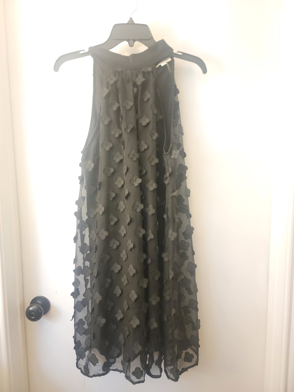 Andree Black Floral Appliqué Halter Midi Dress